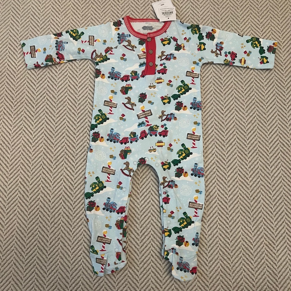 Mud pie north pole train footed pajamas 3-6 Months